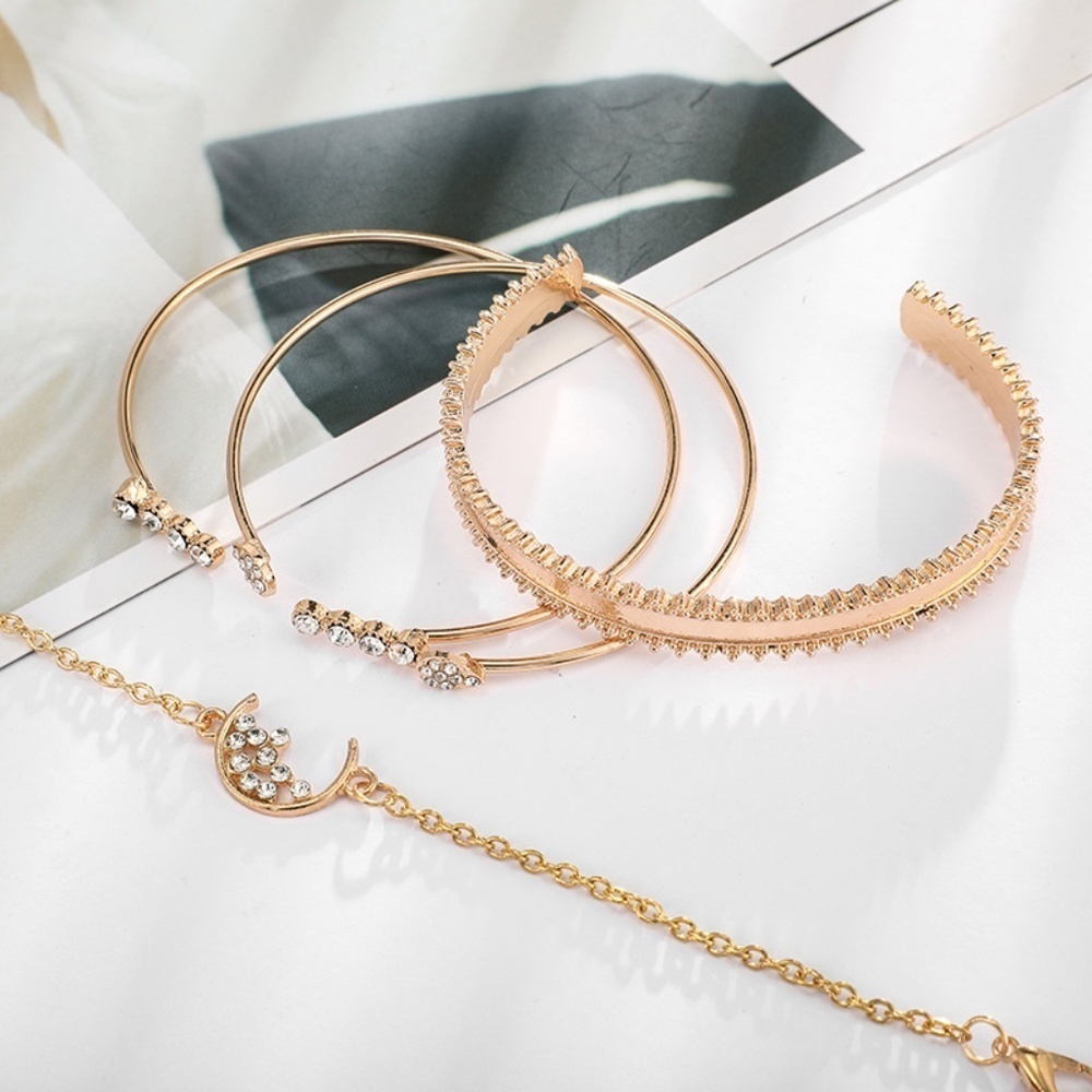 *AXELLE* 4-Pc Gold x Rhinestone Bracelet Set - Picture 9 of 13